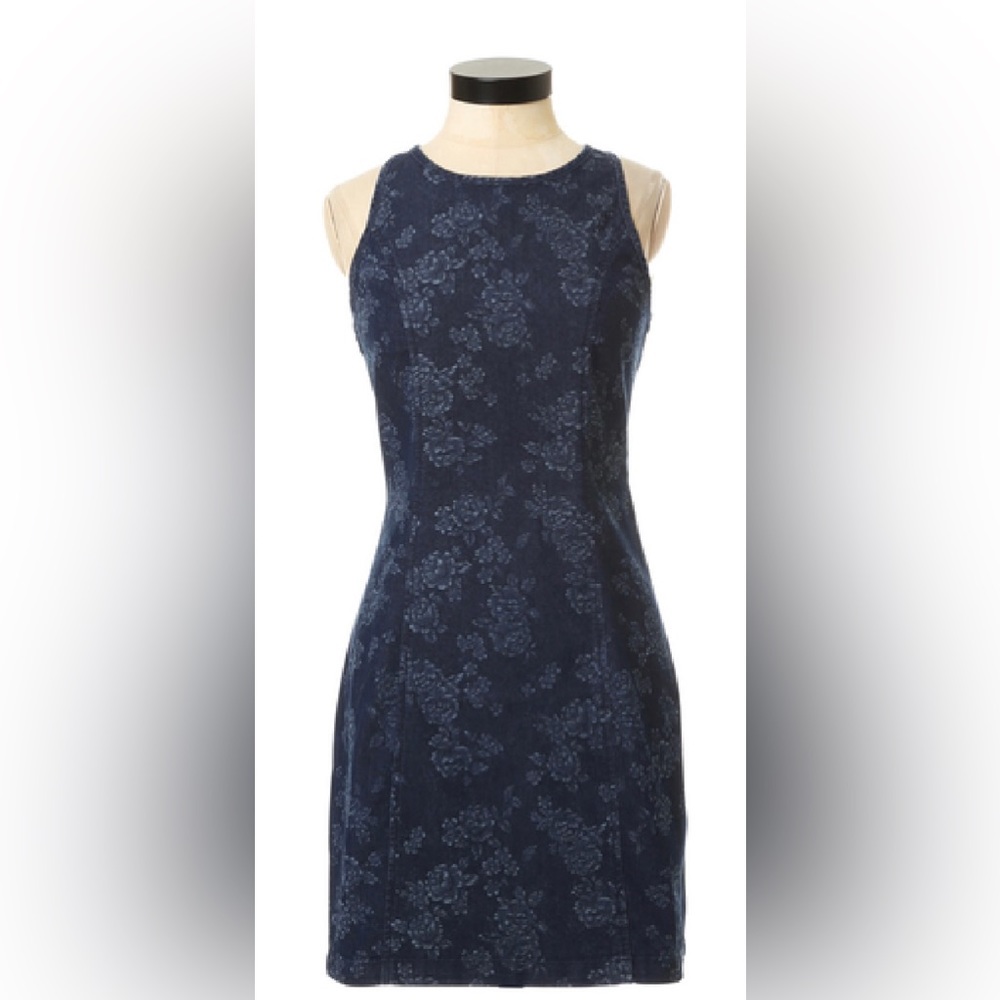 Dark denim dress with flowers - small